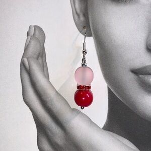 Valentines inspired Red and Pink Hand Crafted Drop pierced Earrings